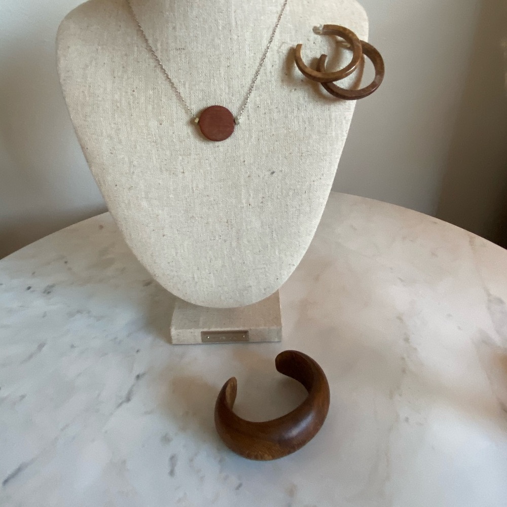 Wood Necklace, Bracelet & Hoop Earrings